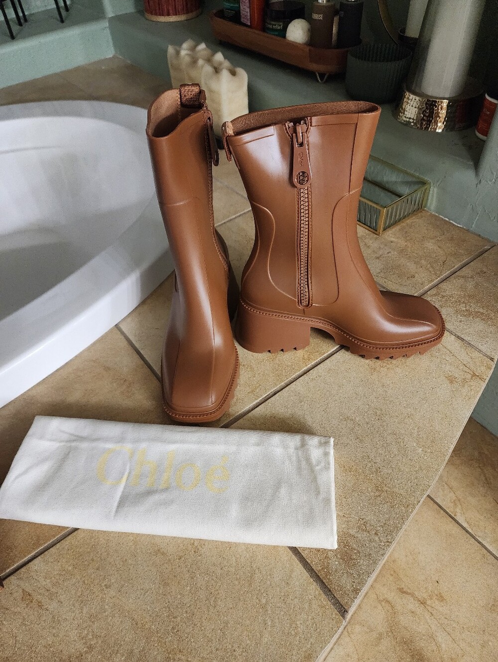 Camel Colored Rain Boots Size 40